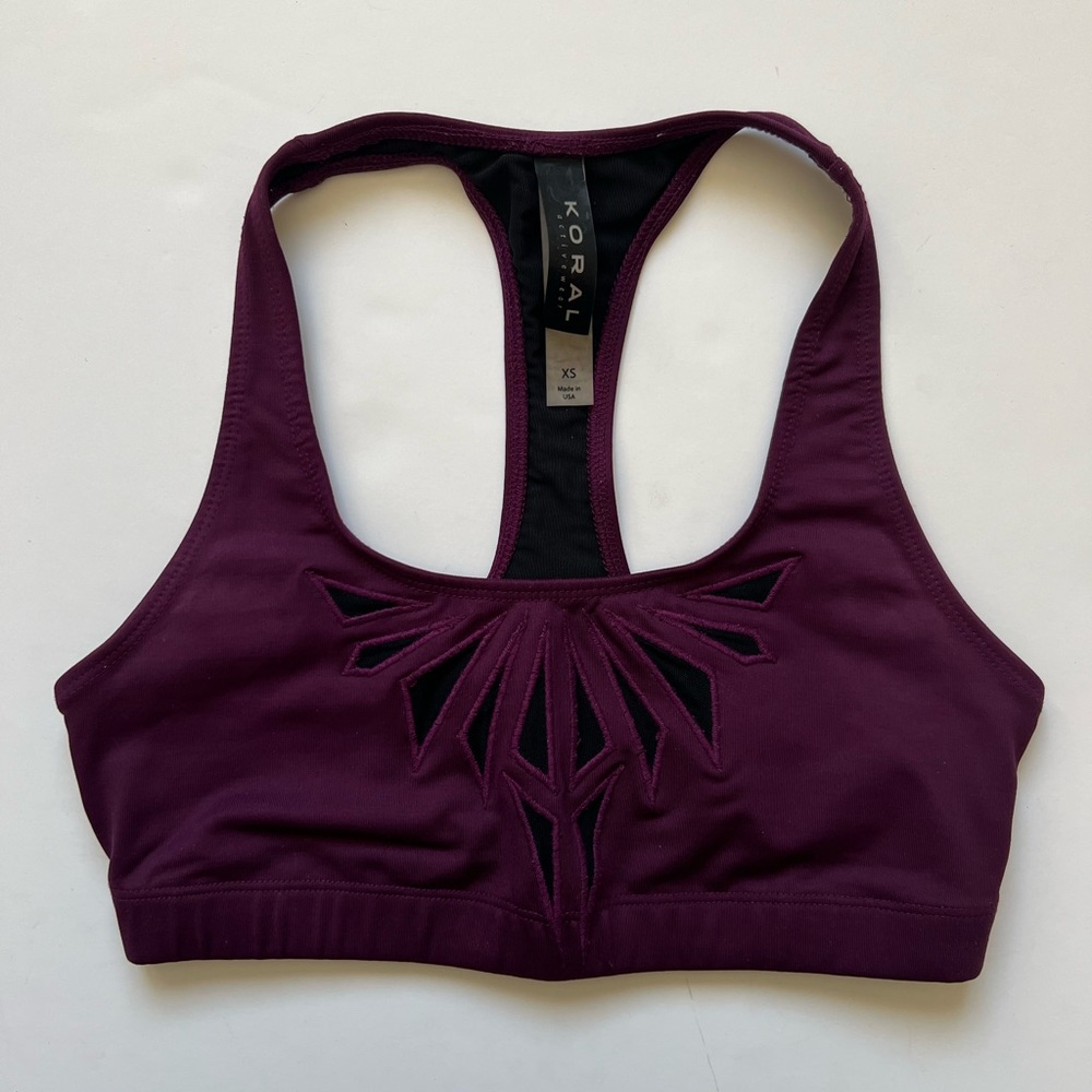 Koral Activewear Compel Sports Bra Amethyst Purple Black Racerback Bandier XS